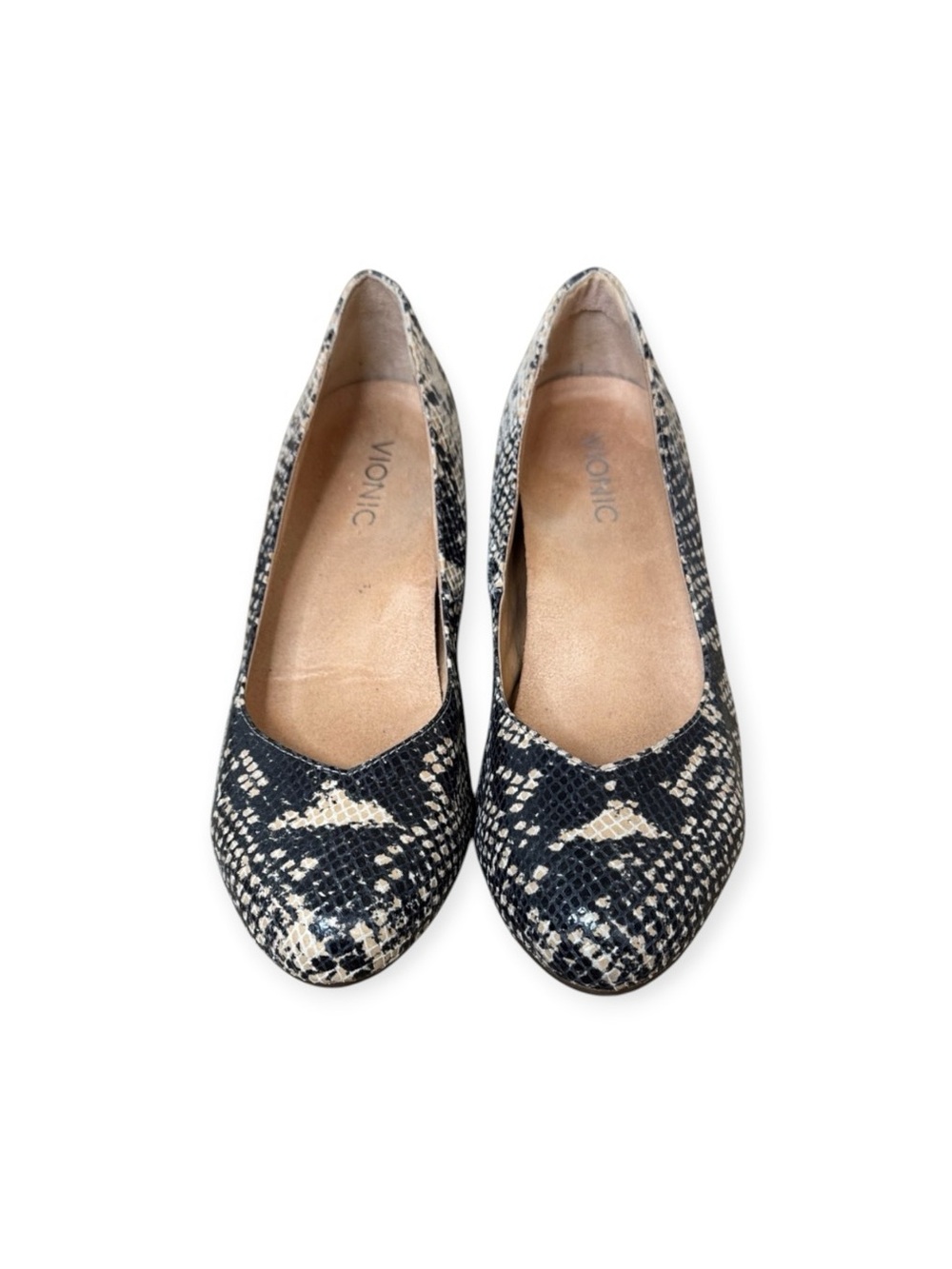 Vionic Snake Print Wedge Pumps in Black and Cream - Picture 3 of 9